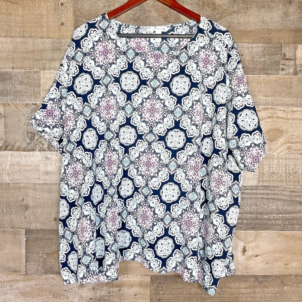 Croft & Barrow Womens Blouse Top Plus Size 2X Boxy Black Sleeveless Lightweight